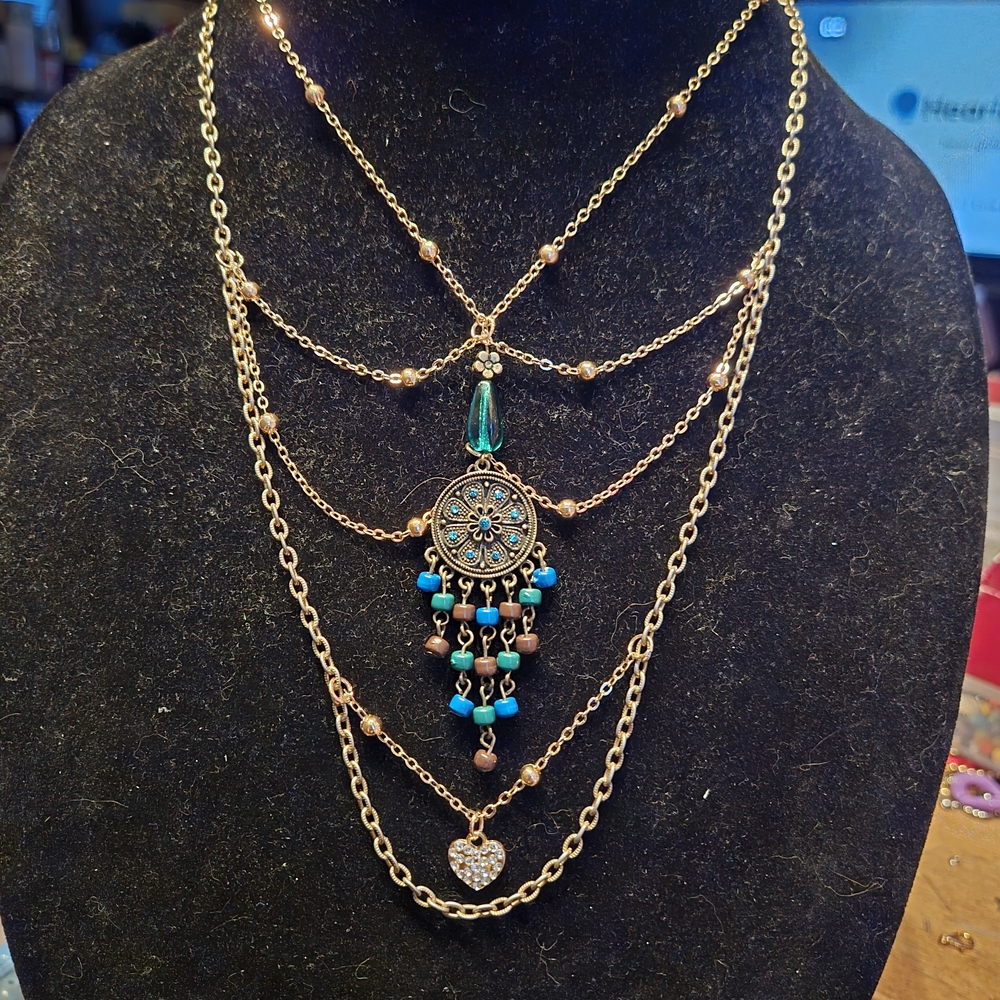 Elegant Gold and Turquoise Layered Necklace